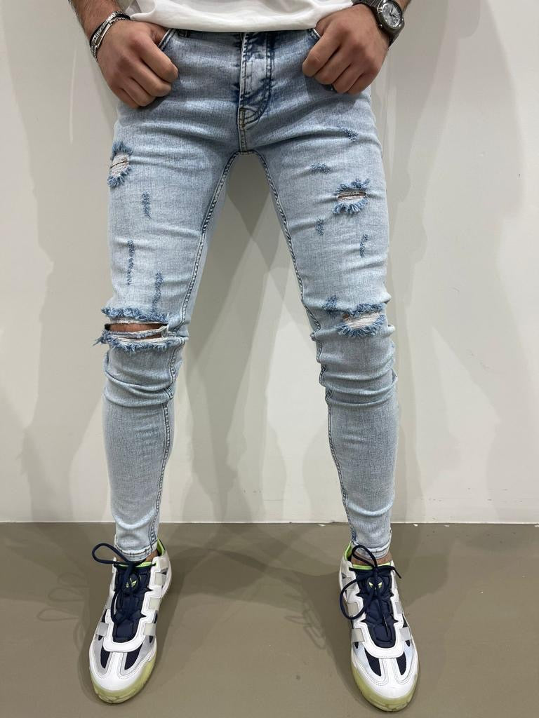 Jeans tendance stylé bleu clair skinny destroyer fashion homme  ilannfive
