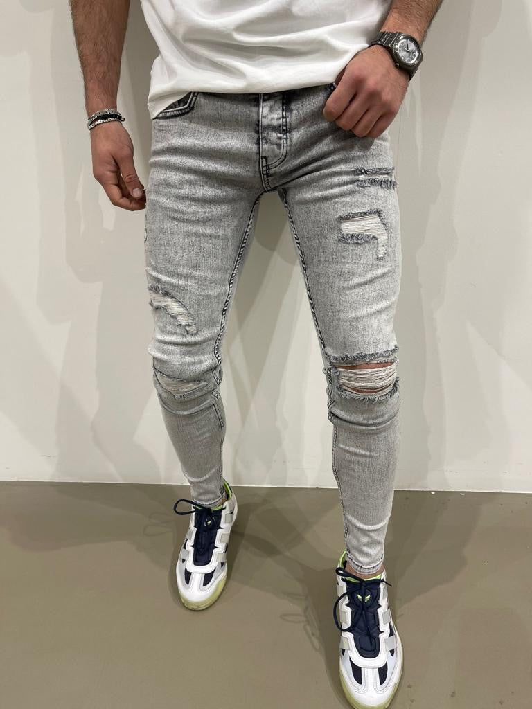 Jeans classique gris clair skinny destroyer fashion homme ilannfive