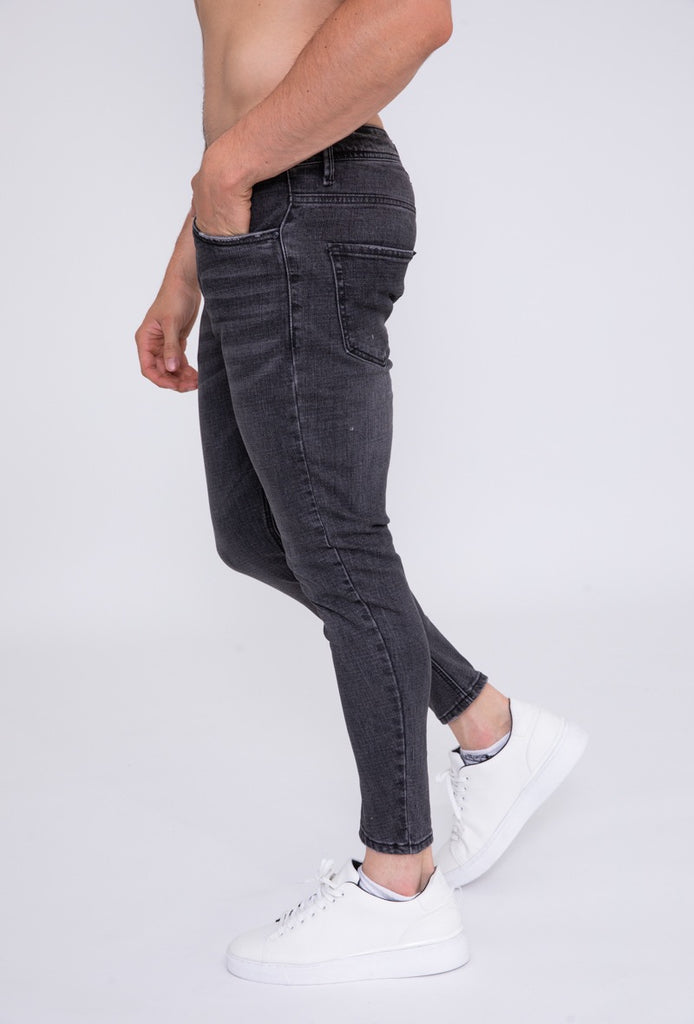 Pantalon jean skinny noir destroyer délavé homme fashion ilannfive