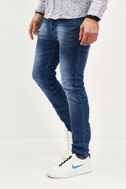 Jeans bleu délavé slim homme fashion 2