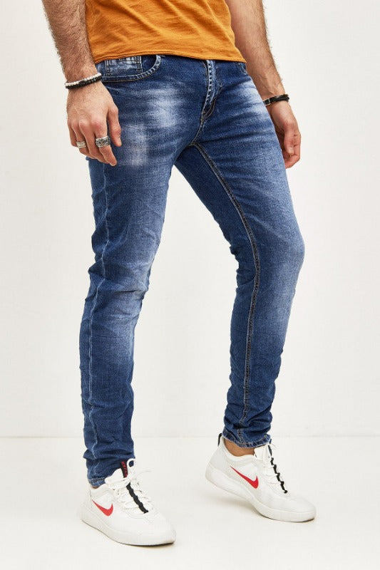 Jeans bleu délavé slim homme stylé 1