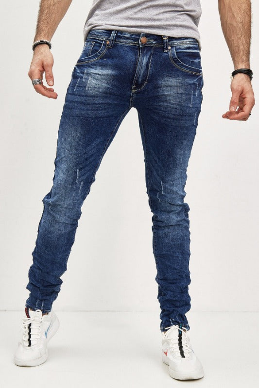 Jeans bleu délavé slim homme fashion