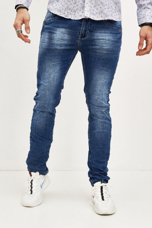 Jeans bleu délavé slim homme fashion