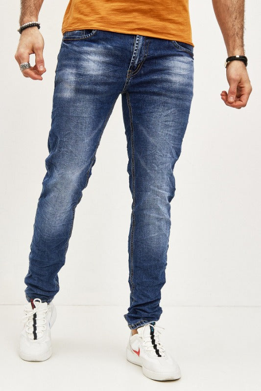 Jeans bleu délavé slim homme stylé