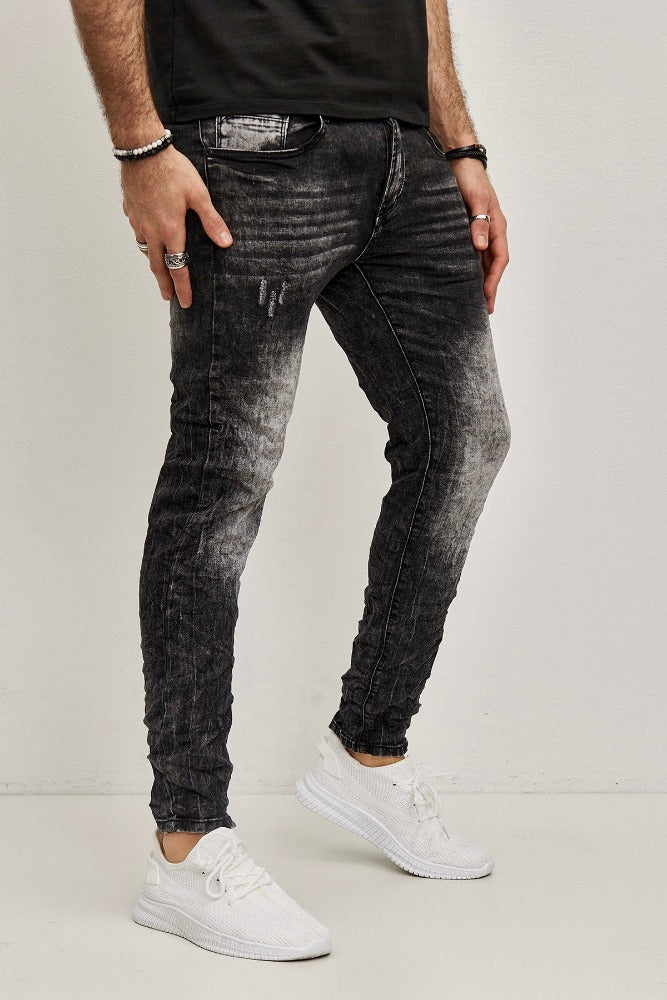 Jeans noir délavé slim homme fashion 1