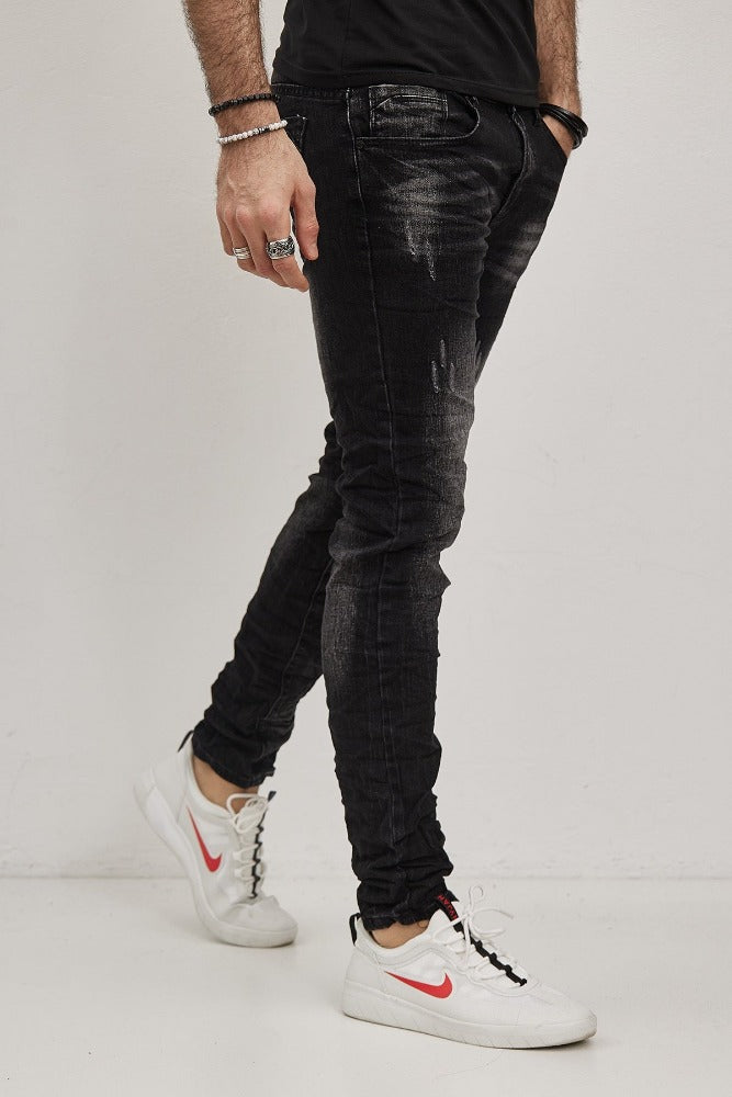 Jeans noir délavé slim homme fashion 1