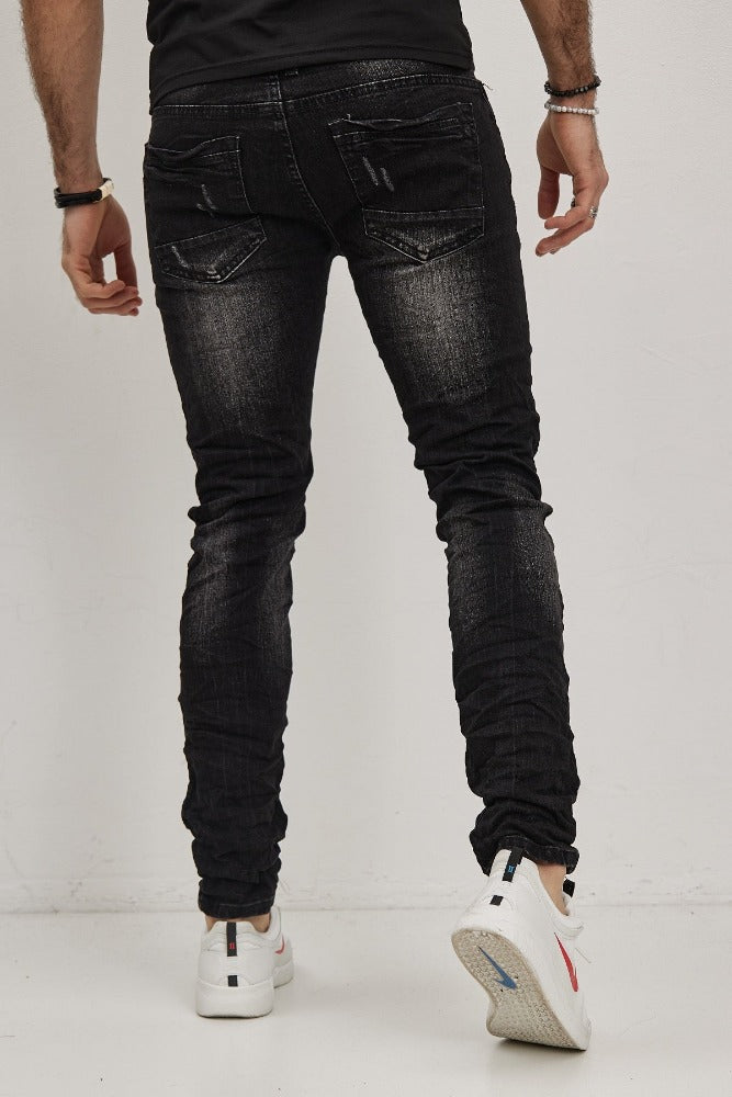 Jeans noir délavé slim homme fashion 2