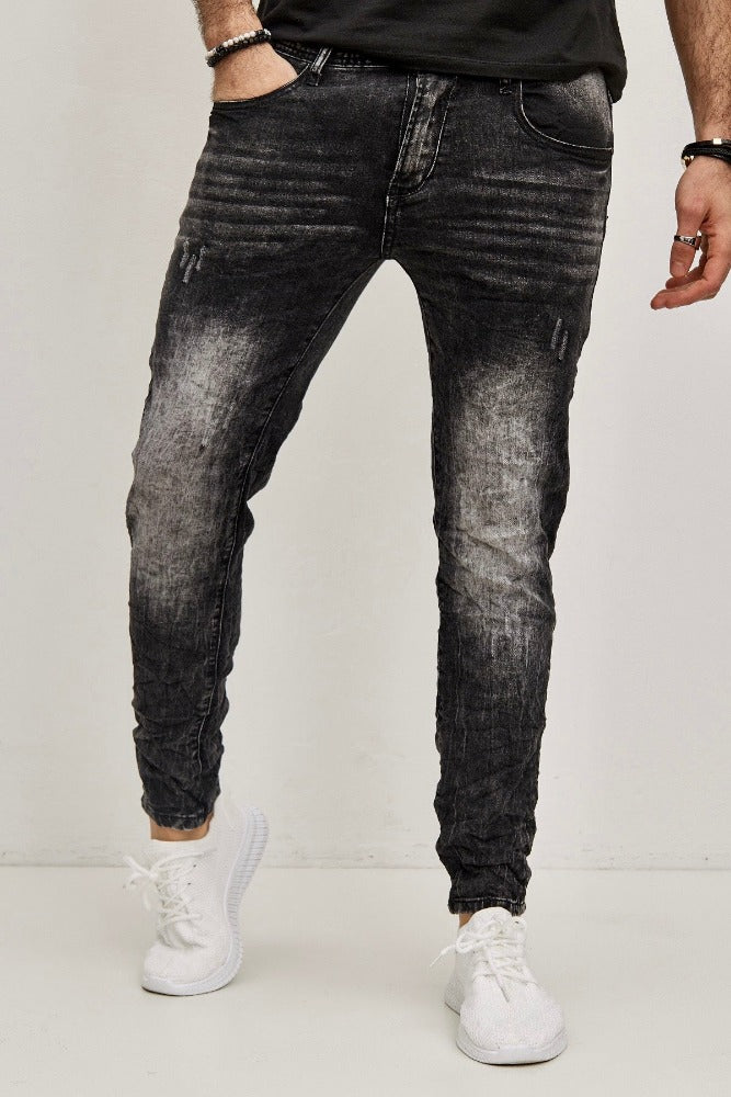 Jeans noir délavé slim homme fashion