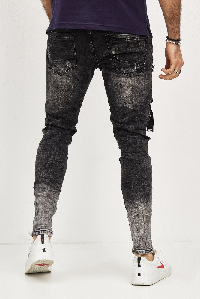 Jeans noir slim homme fashion  avec poches sur les cuisses 2