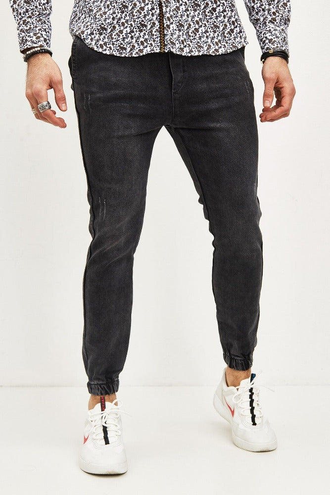 Jeans style jogger pant noir homme fashion matière souple