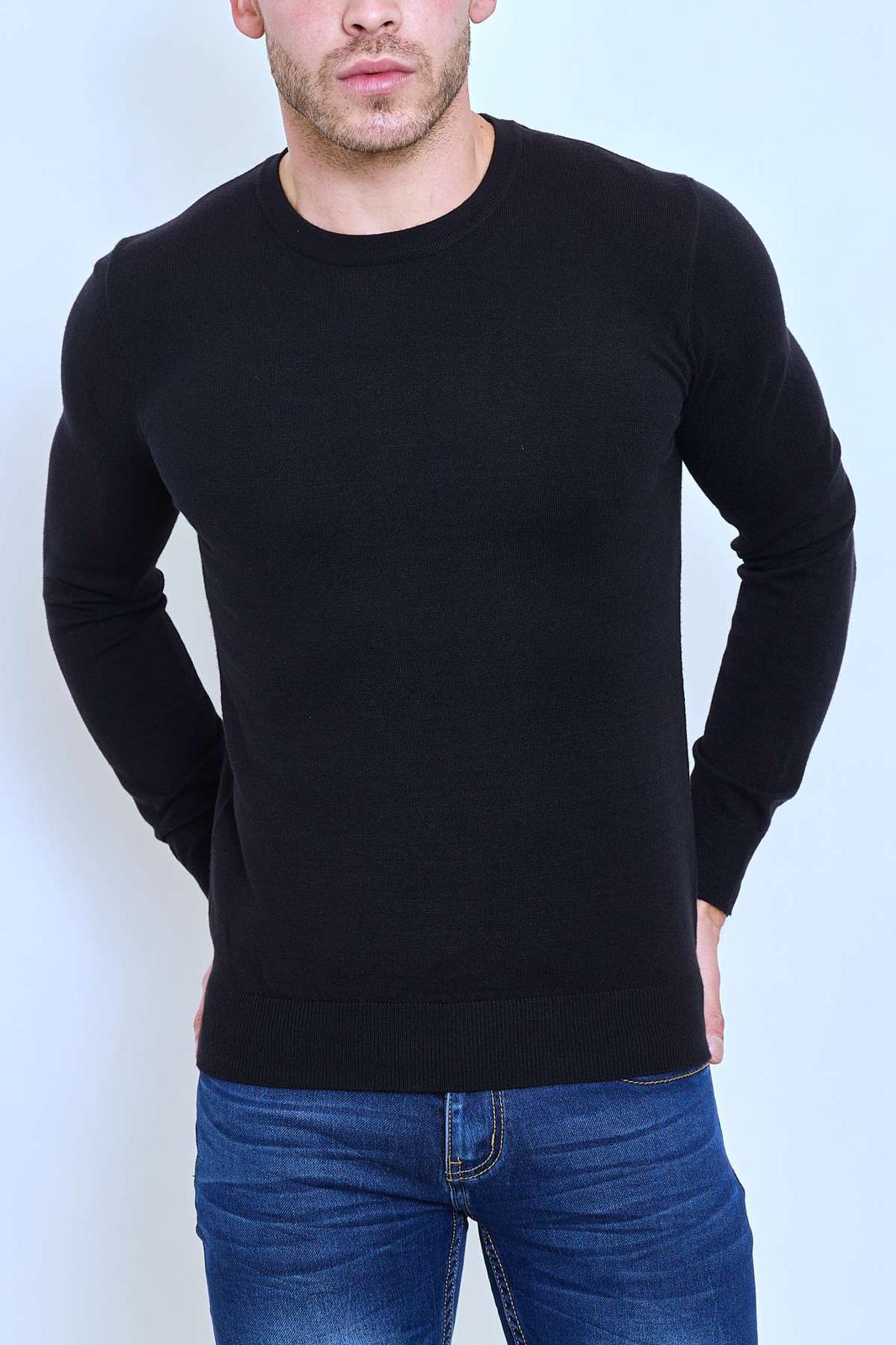 Pull Col Rond Noir Fashion Homme