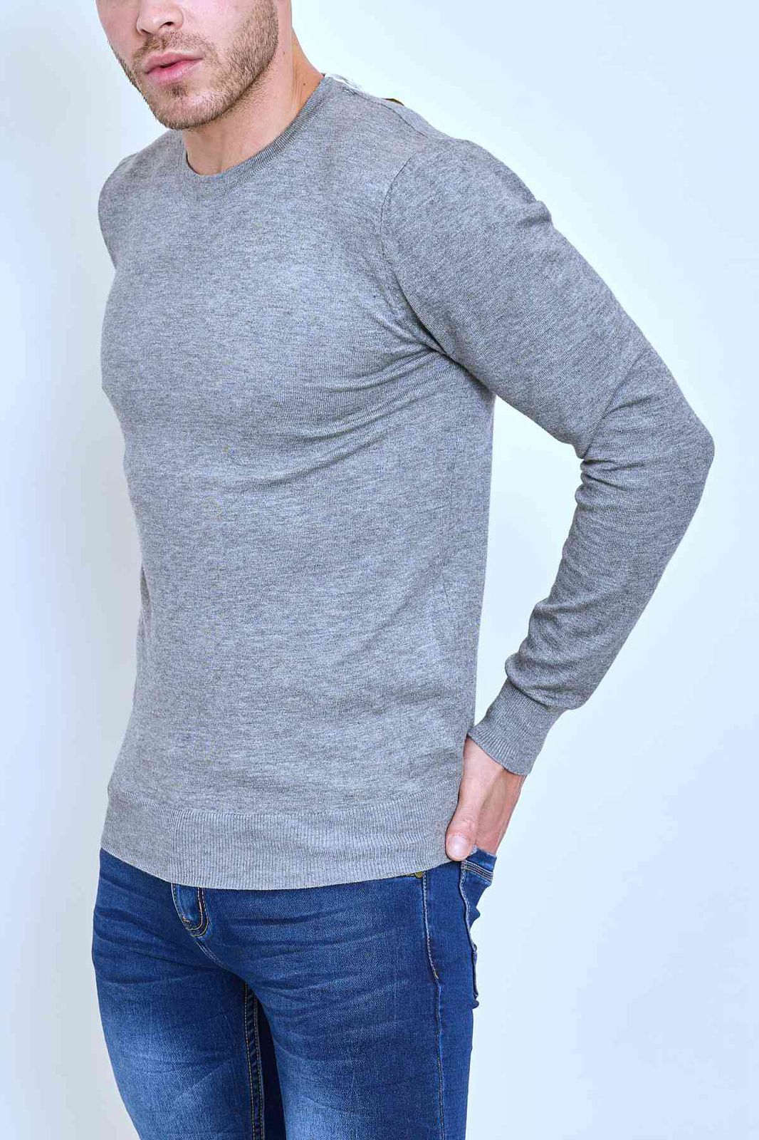 Pull col rond gris fashion homme