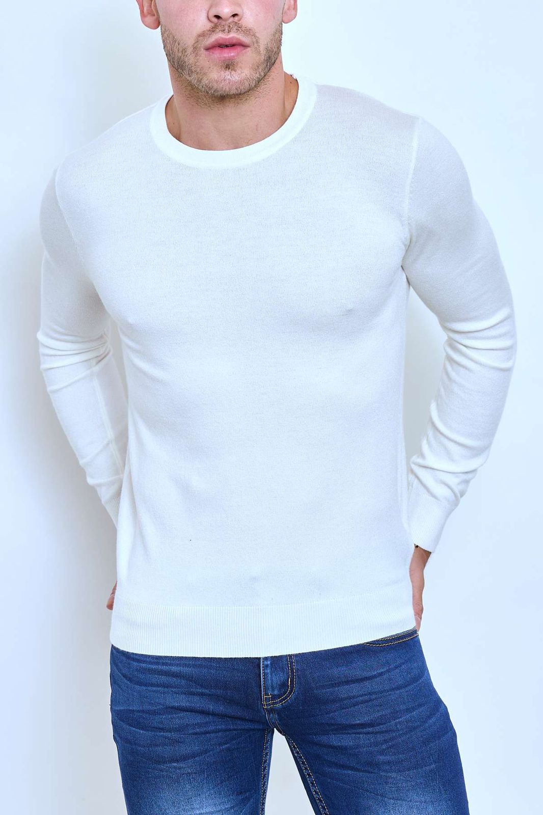Pull col rond blanc fashion homme
