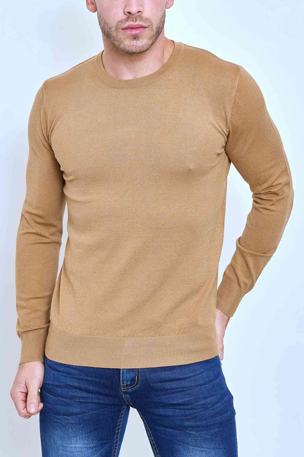Pull col rond camel fashion homme