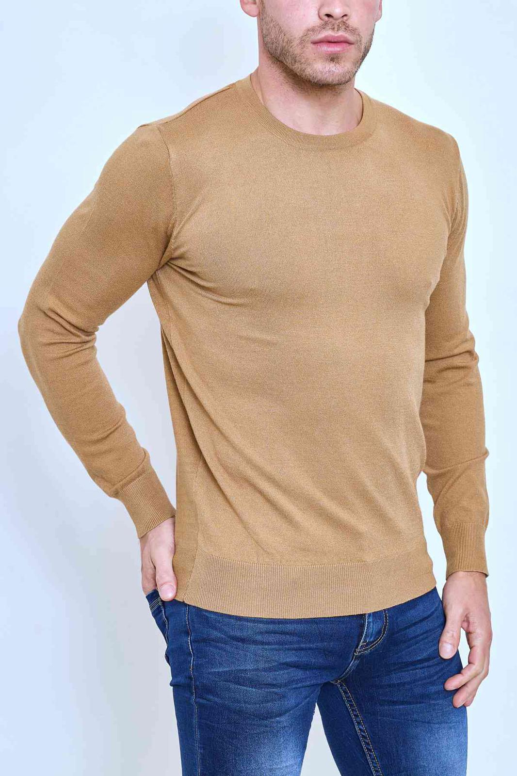 Pull col rond camel fashion homme
