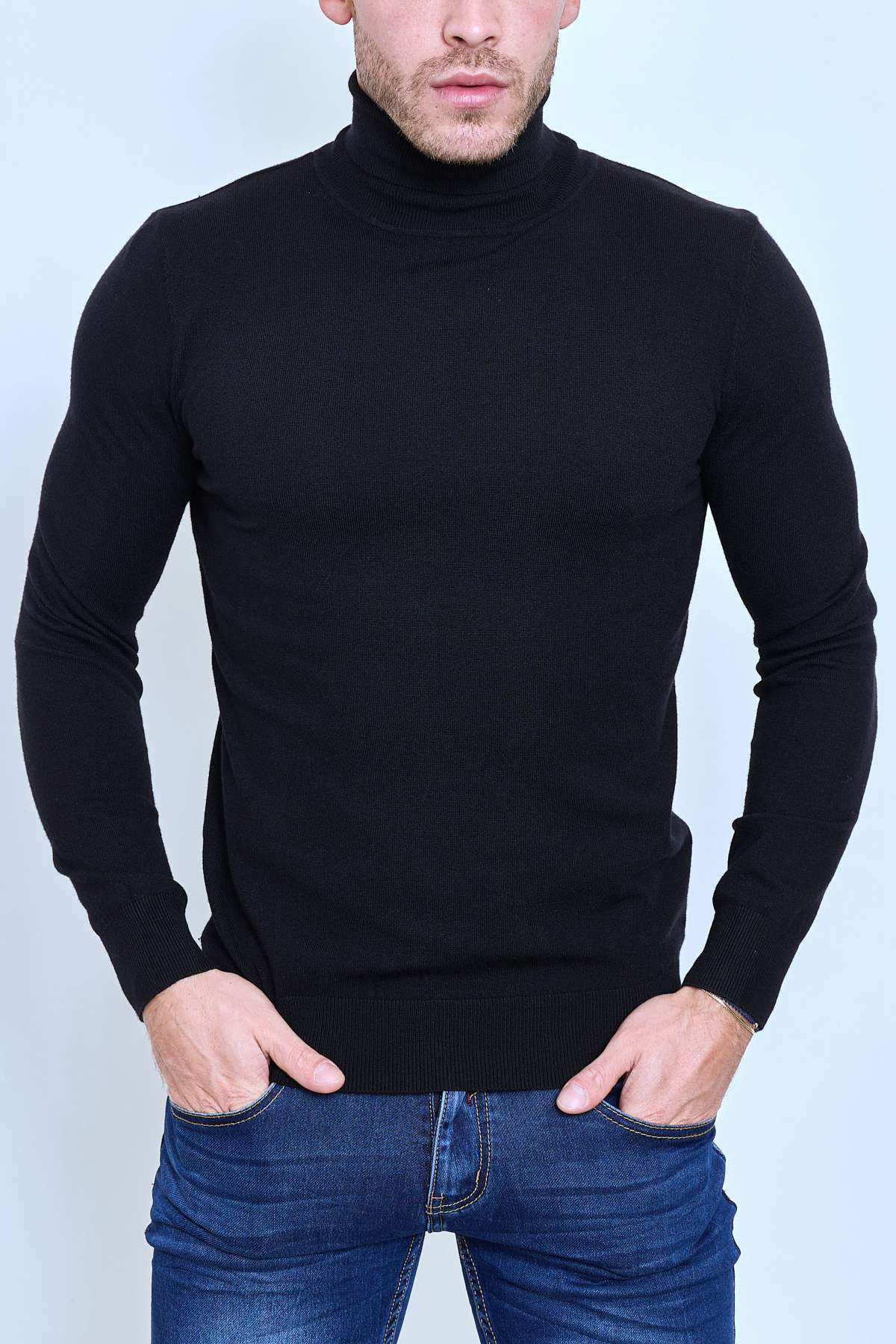 Pull col roulé classique noir fashion homme