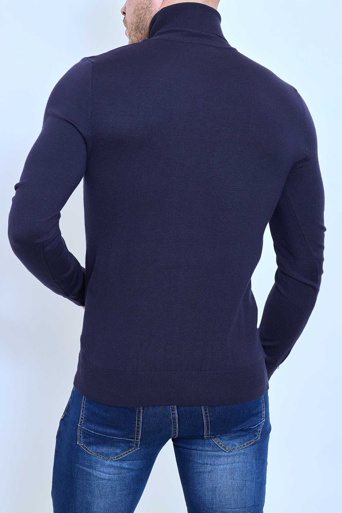 Pull col roulé classique bleu marine fashion homme