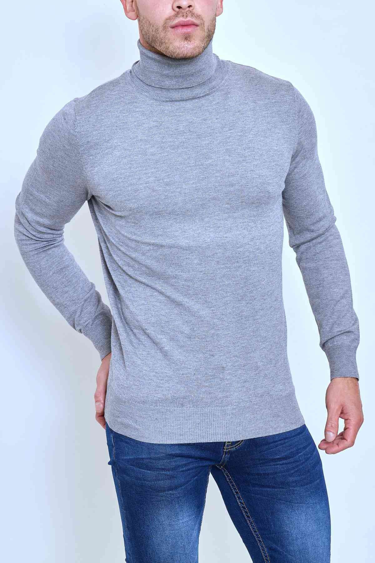 Pull col roulé classique gris fashion homme