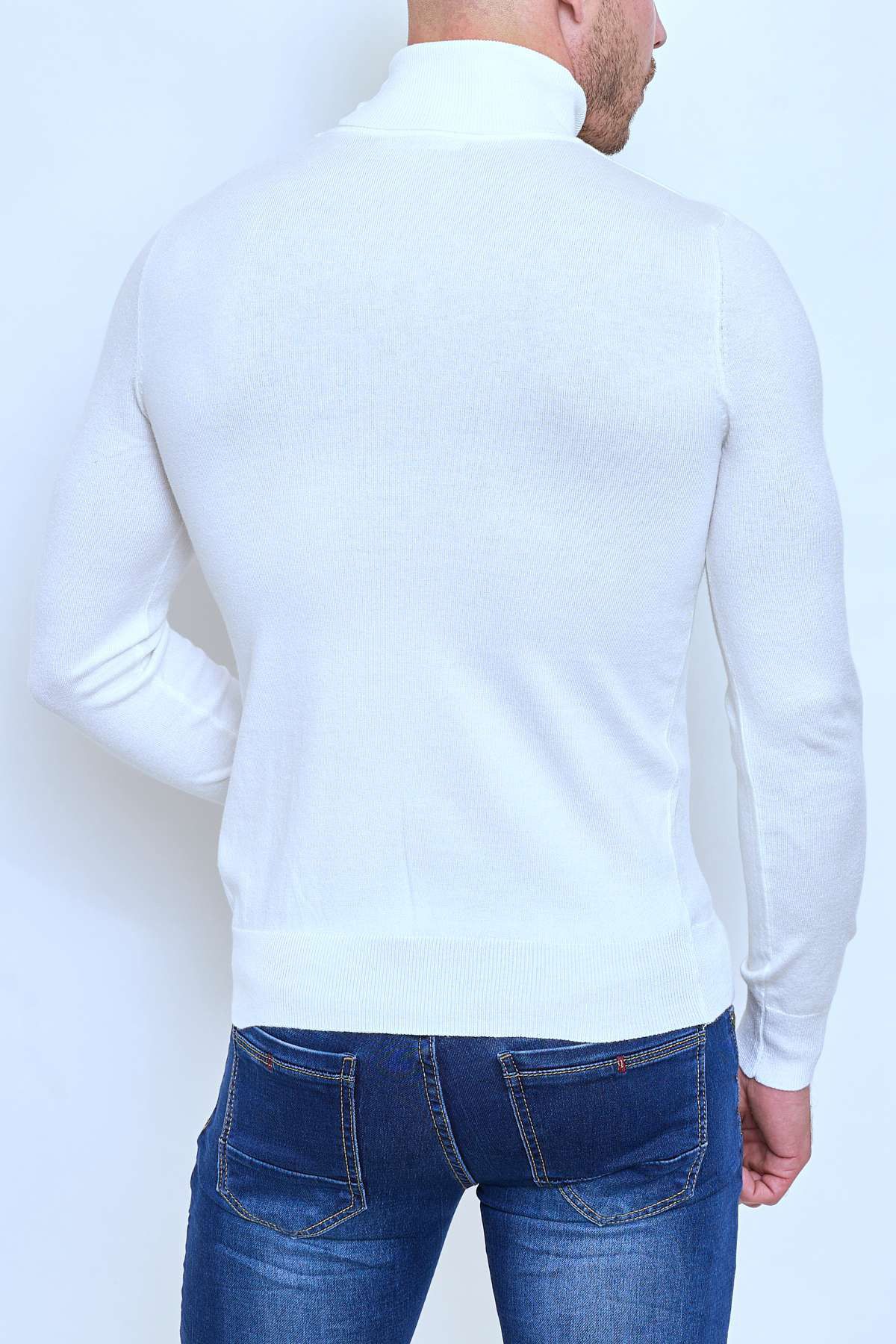 Pull col roulé classique blanc fashion homme