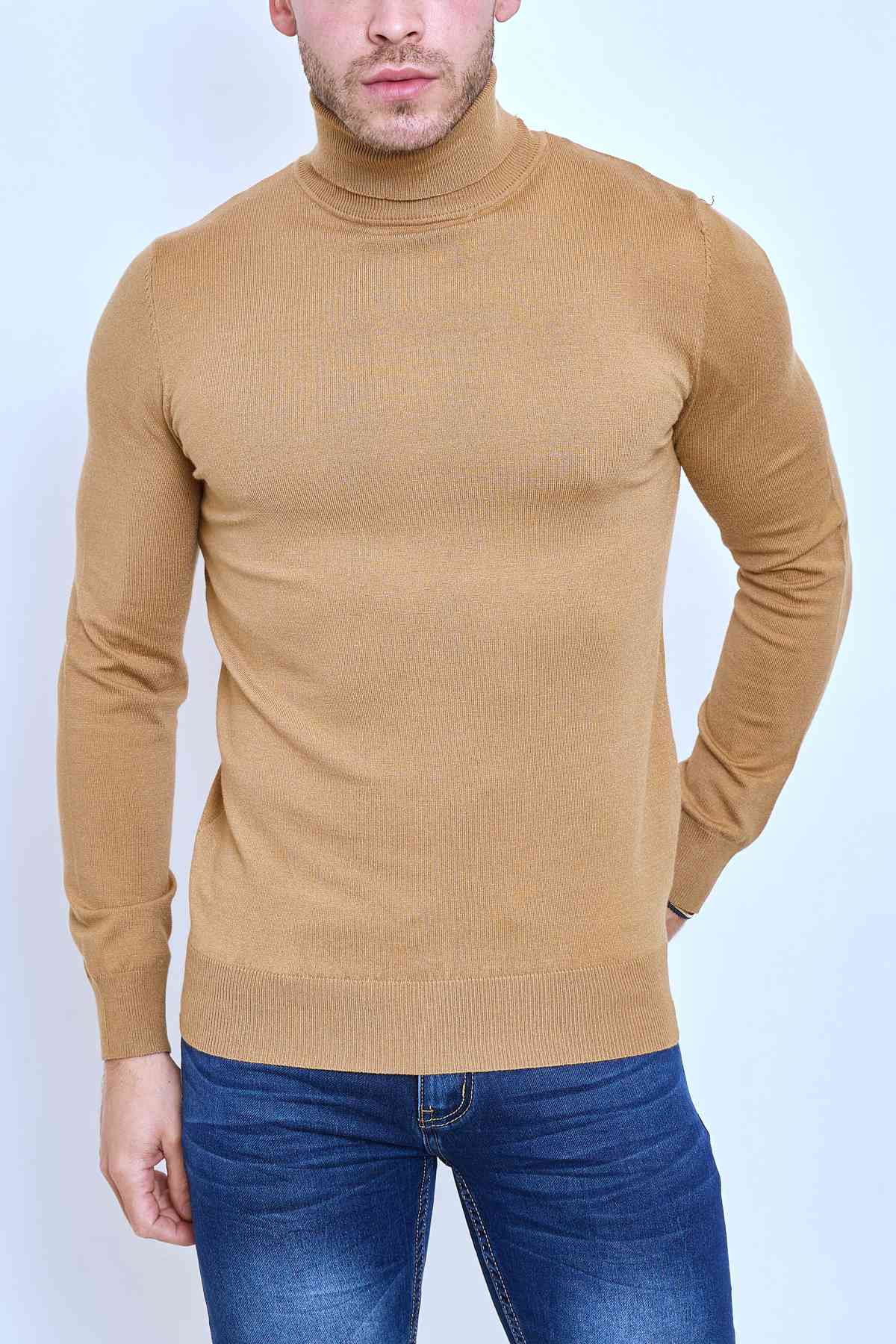 Pull col roulé classique beige fashion homme