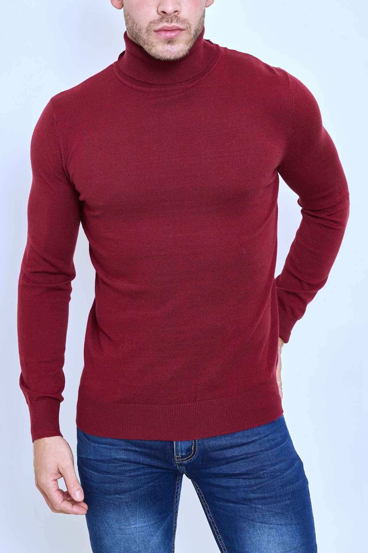 Pull col roulé classique rouge fashion homme