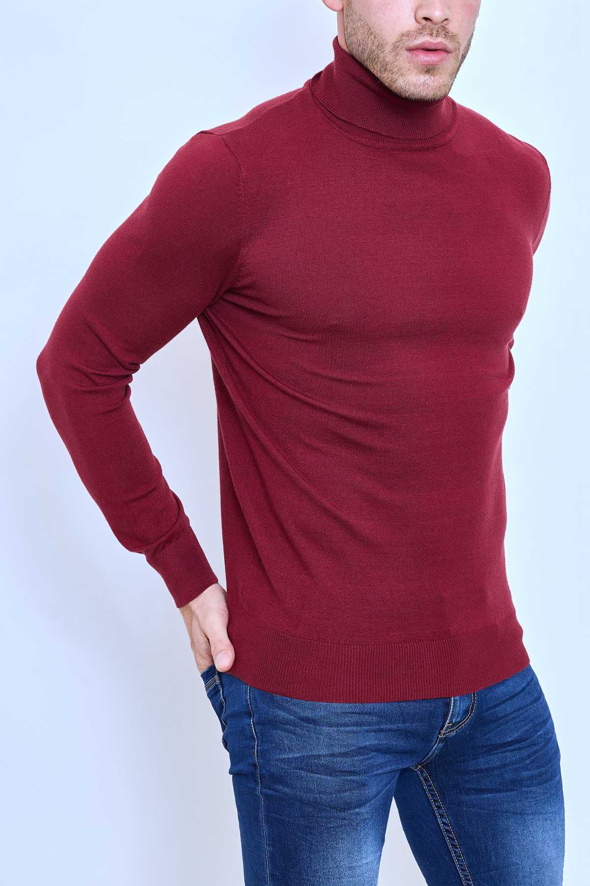 Pull col roulé classique rouge fashion homme