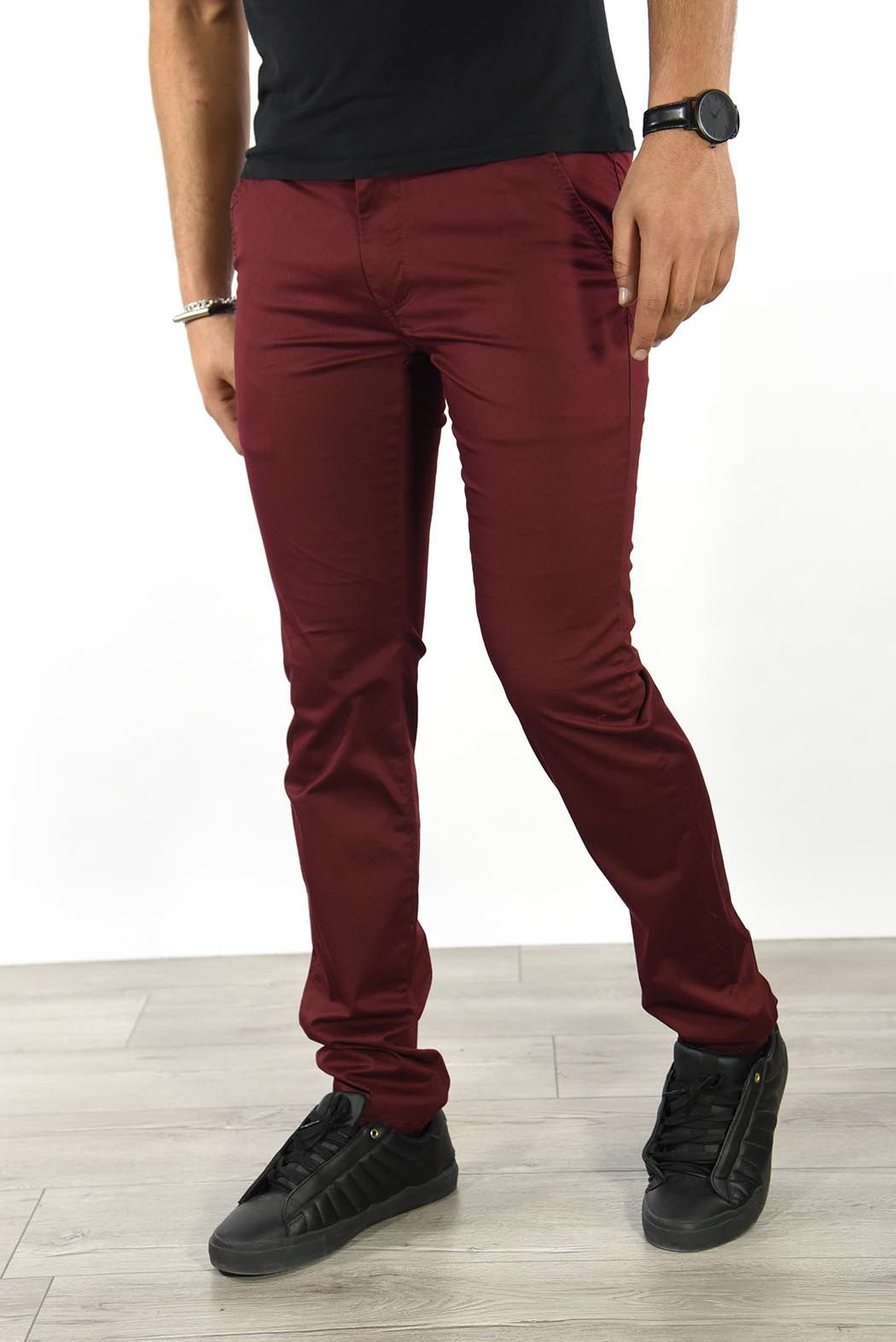 Pantalon chino coton slim bordeaux confort stylé homme