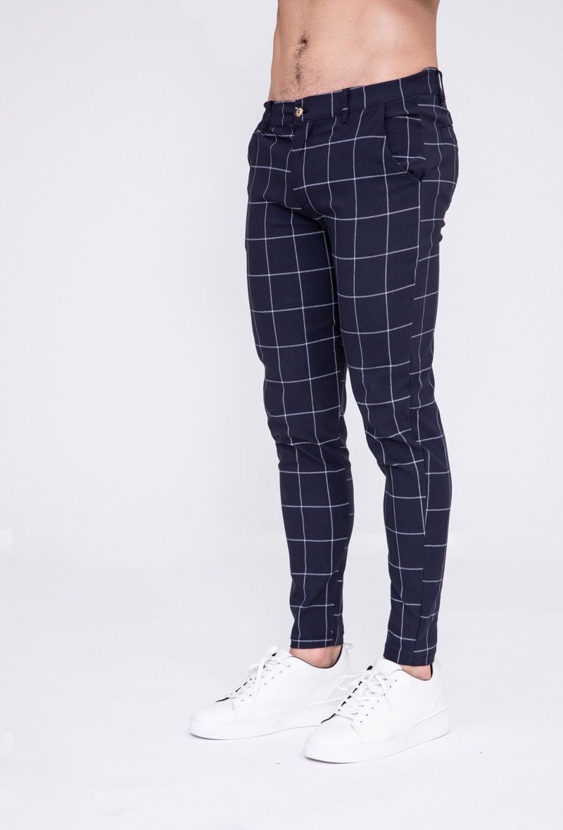 Pantalon à carreaux bleu homme fashion