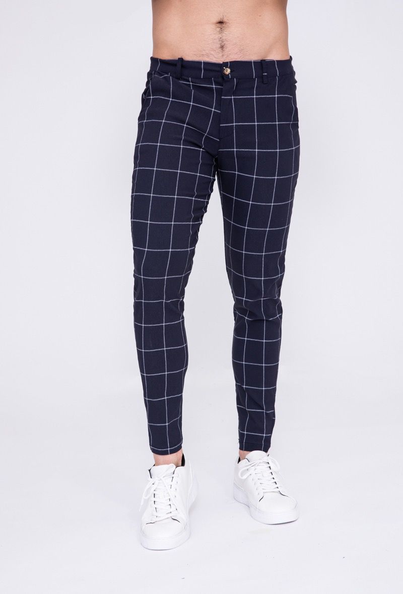 Pantalon à carreaux bleu homme fashion