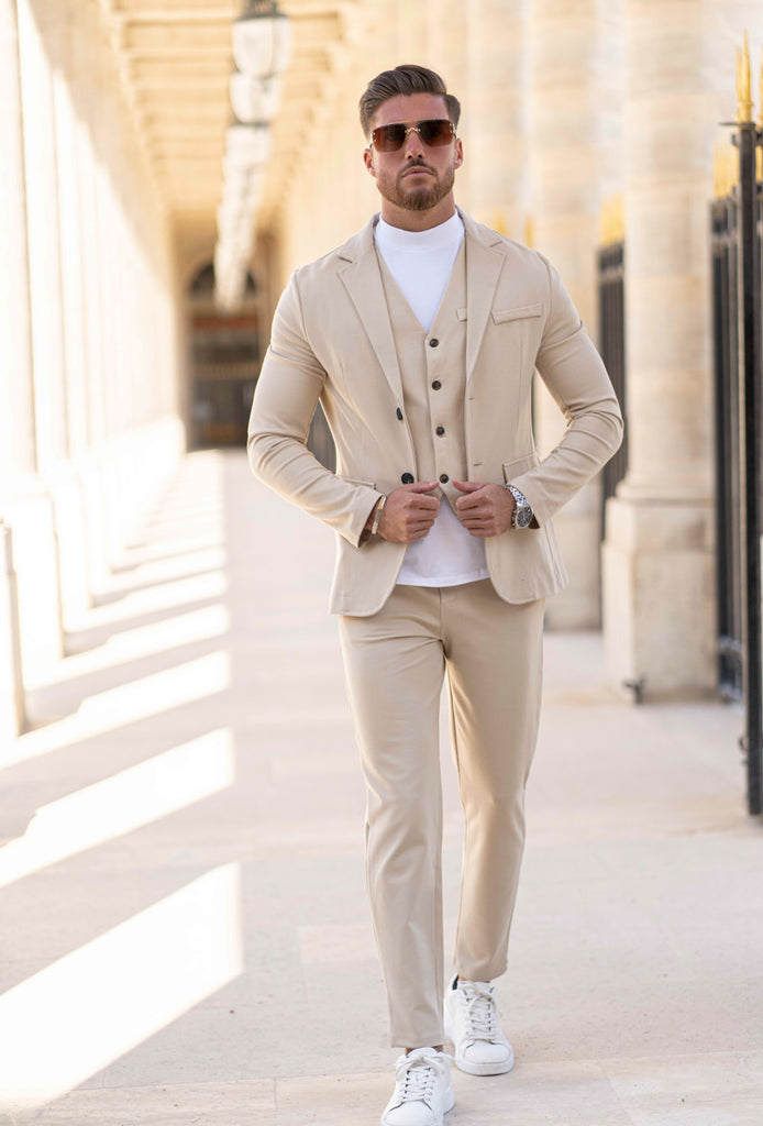 Pantalon tendance unicolore beige fashion homme ilannfive