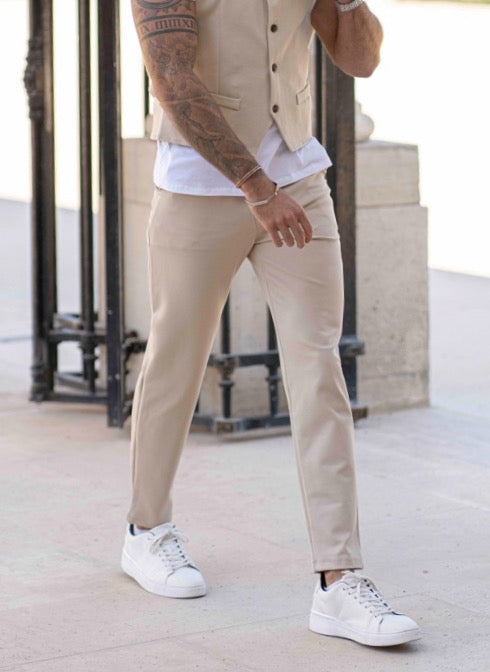 Pantalon tendance unicolore beige fashion homme ilannfive