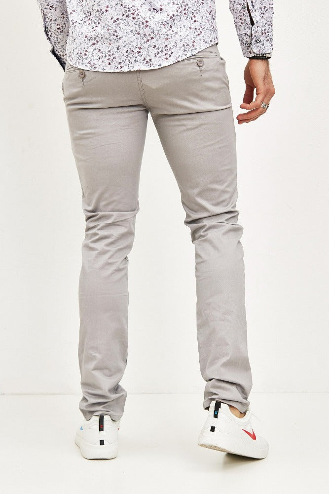 Mentex - Pantalon chino slim gris confortable homme fashio