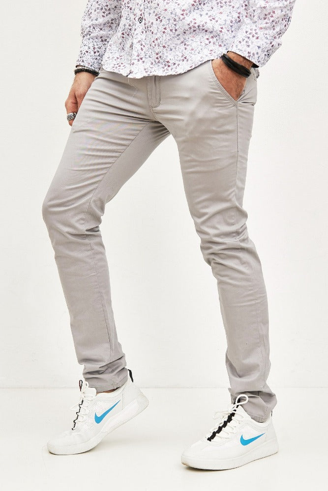 Pantalon chino coton slim gris confortable homme fashion