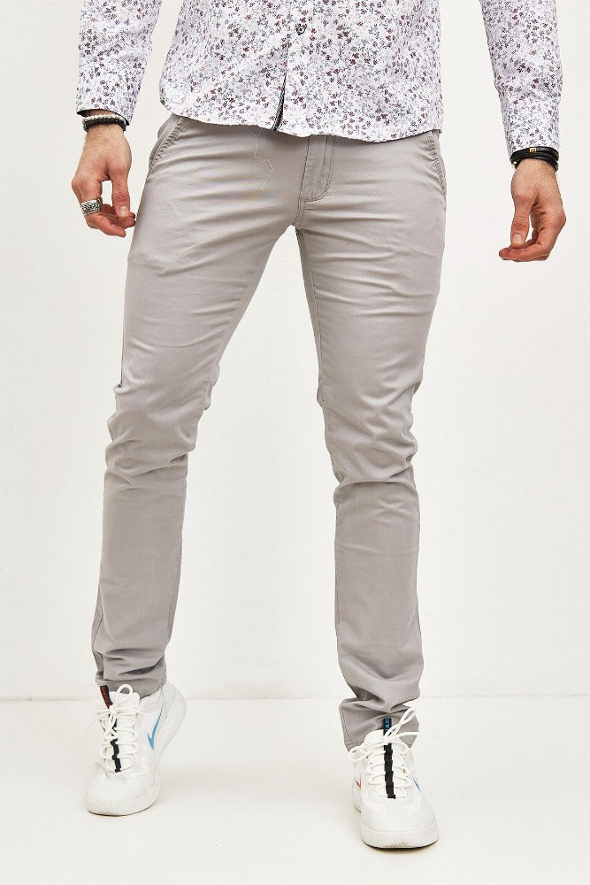 Pantalon chino coton slim gris confortable homme fashion1