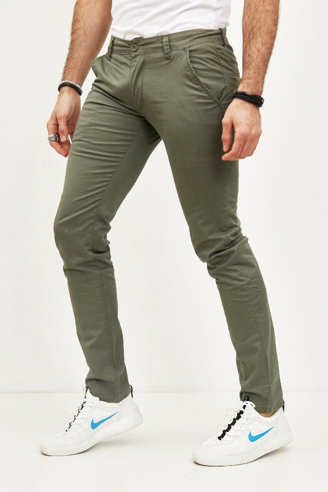 Pantalon chino coton slim kaki confortable homme fashion1