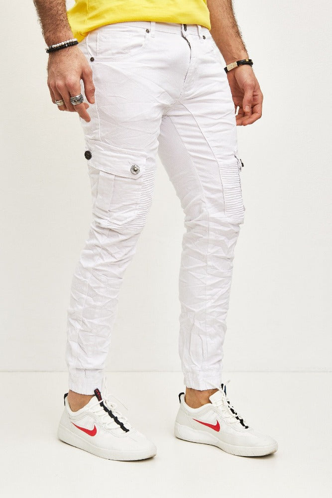 Pantalon style jogger pant blanc homme fashion avec poches sur les cuisses1