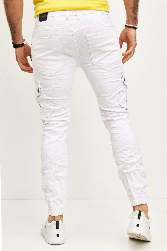 Pantalon style jogger pant blanc homme fashion avec poches sur les cuisses2