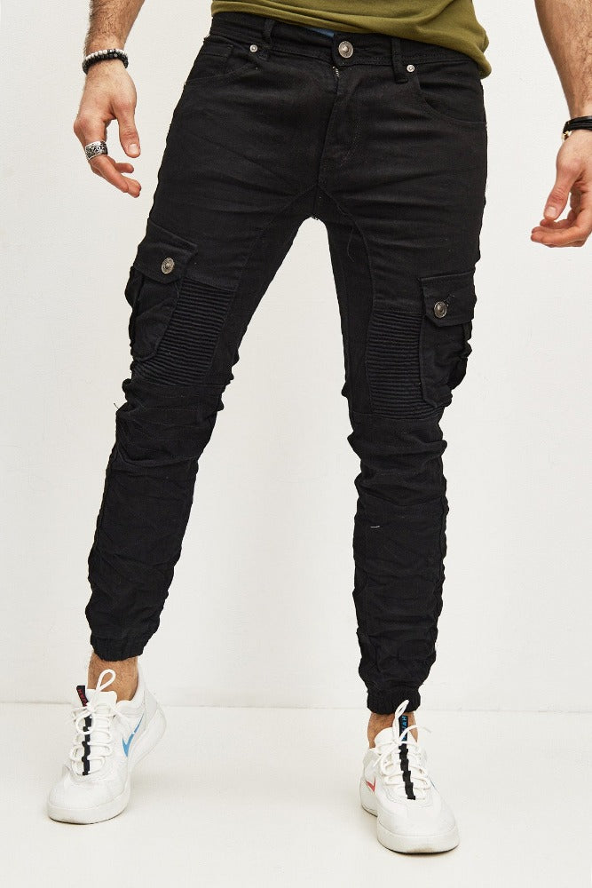 Pantalon style jogger pant noir homme stylé avec poches sur les cuisses1