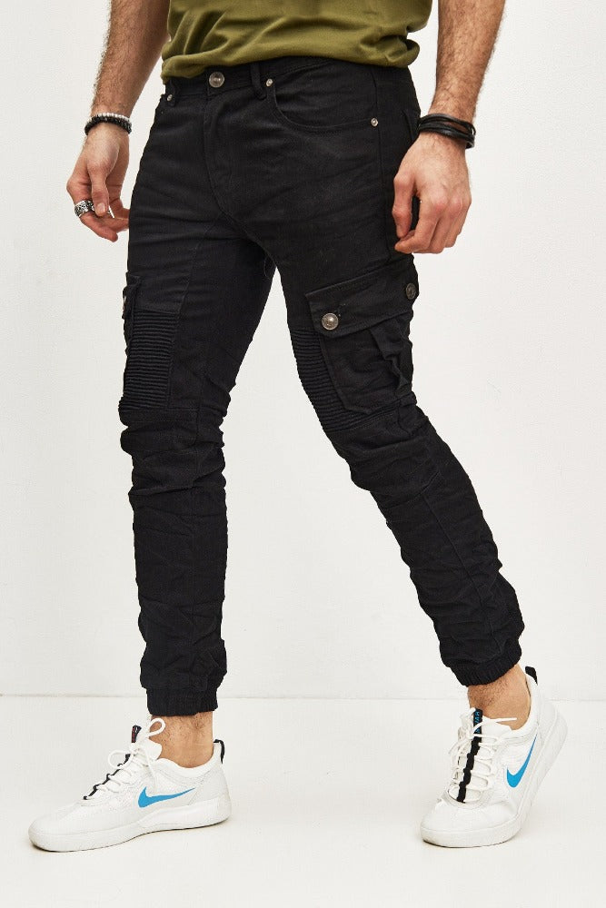 Pantalon style jogger pant noir homme stylé avec poches sur les cuisses