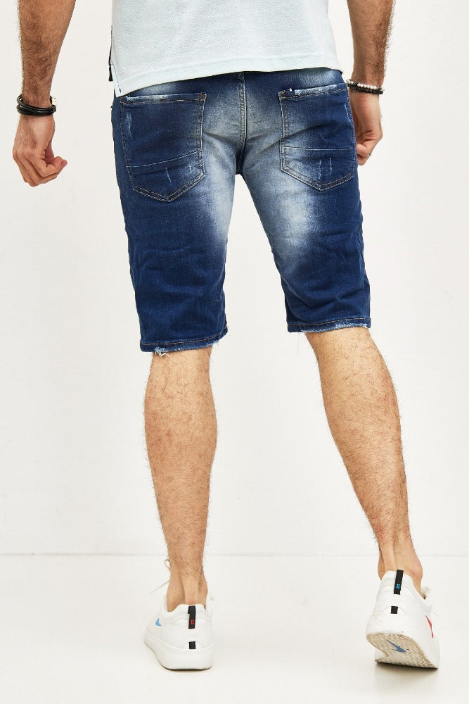 Short jeans bleu délavé avec déchirures homme stylé2