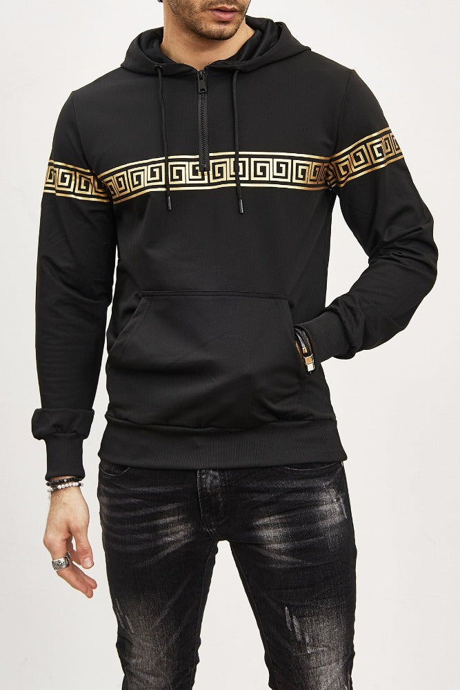 Sweat noir avec fermeture sur le col style baroque homme