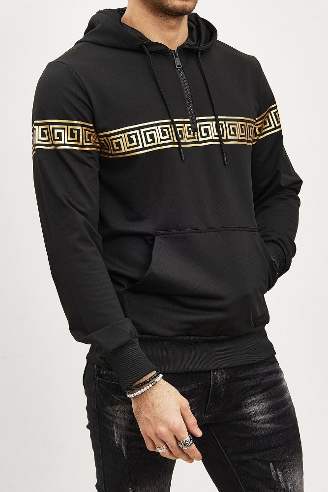 Sweat noir avec fermeture sur le col style baroque homme1