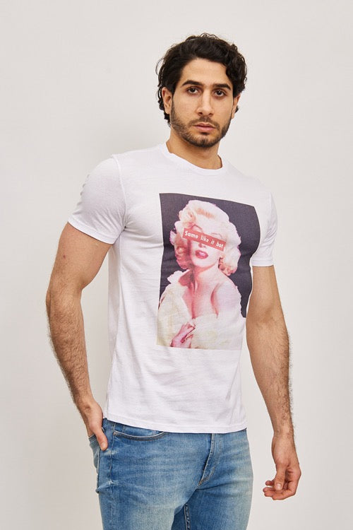 T-Shirt à manches courtes blanc graphique Marilyn Monroe fashion homme