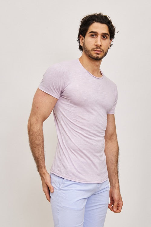 T-shirt manches courtes col rond mauve clair coton homme
