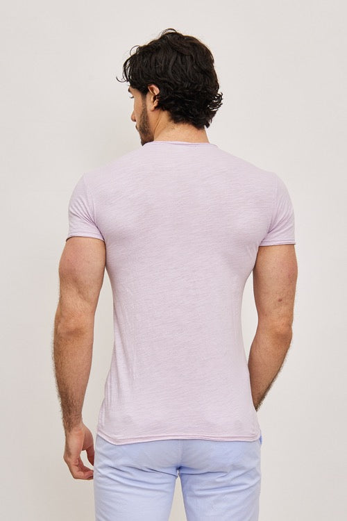 T-shirt manches courtes col rond mauve clair coton homme