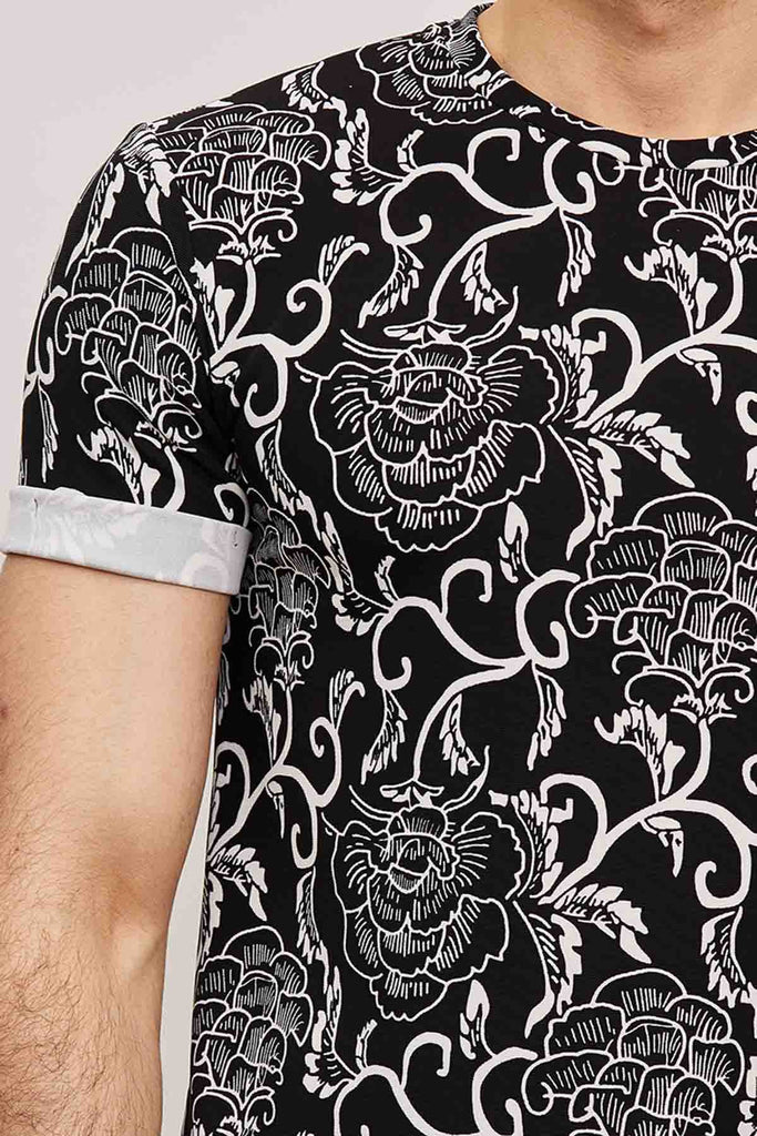 Tee-Shirt manches courtes col rond motif floral  ilannfive