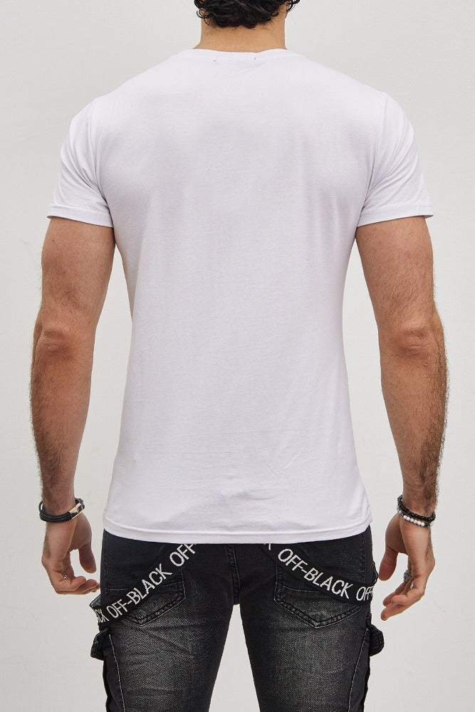 T-shirt blanc avec imprimé tête de mort et strass homme fashion2