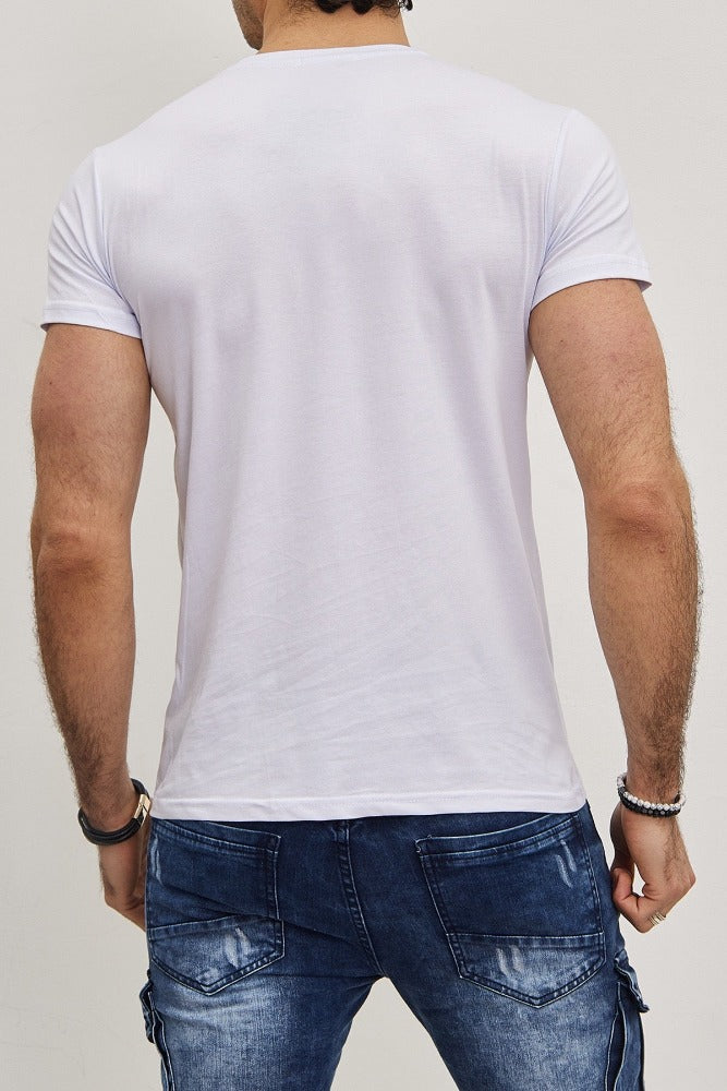 T-shirt blanc coton avec imprimé homme fashion2