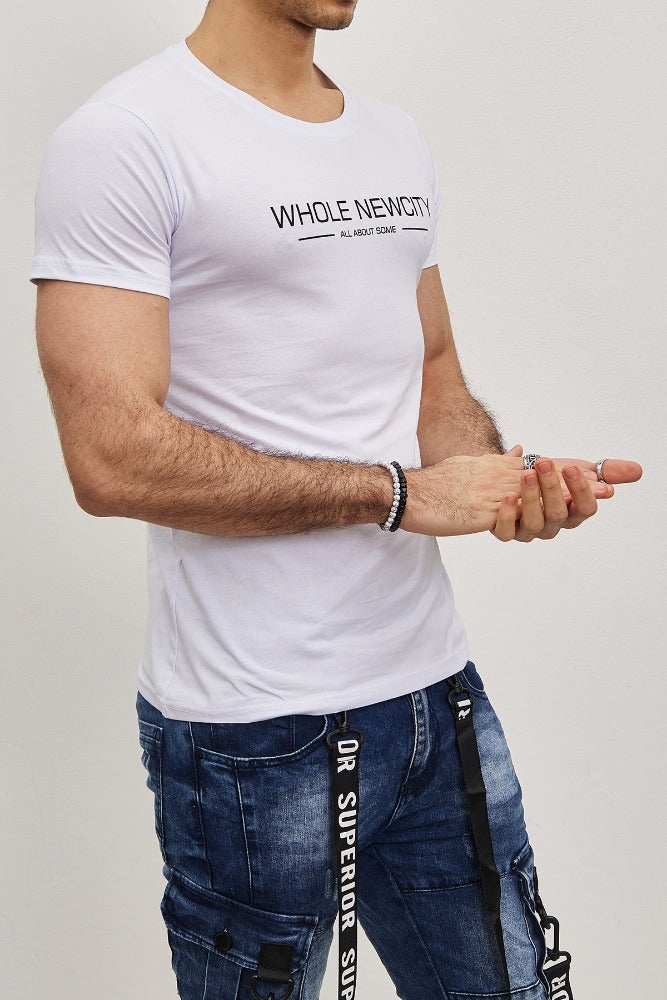 T-shirt blanc coton avec imprimé homme fashion1