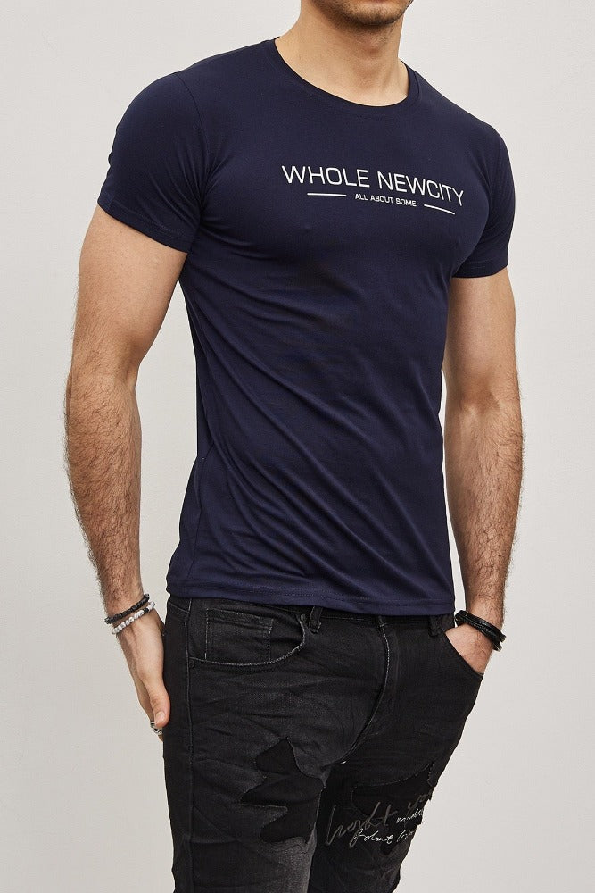 T-shirt bleu marine coton avec imprimé homme stylé